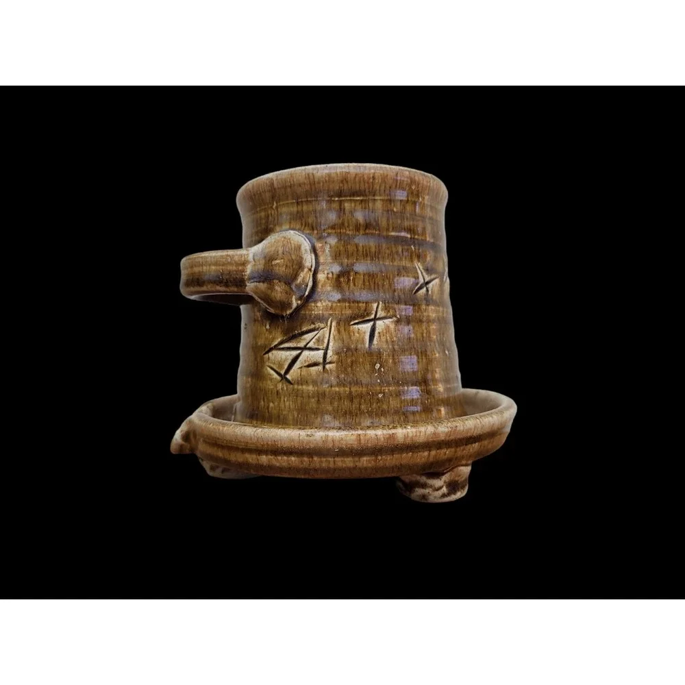 Microwave Bacon Cooker Glazed Footed w/ Handle‎ Artist Signed Pottery Handmade